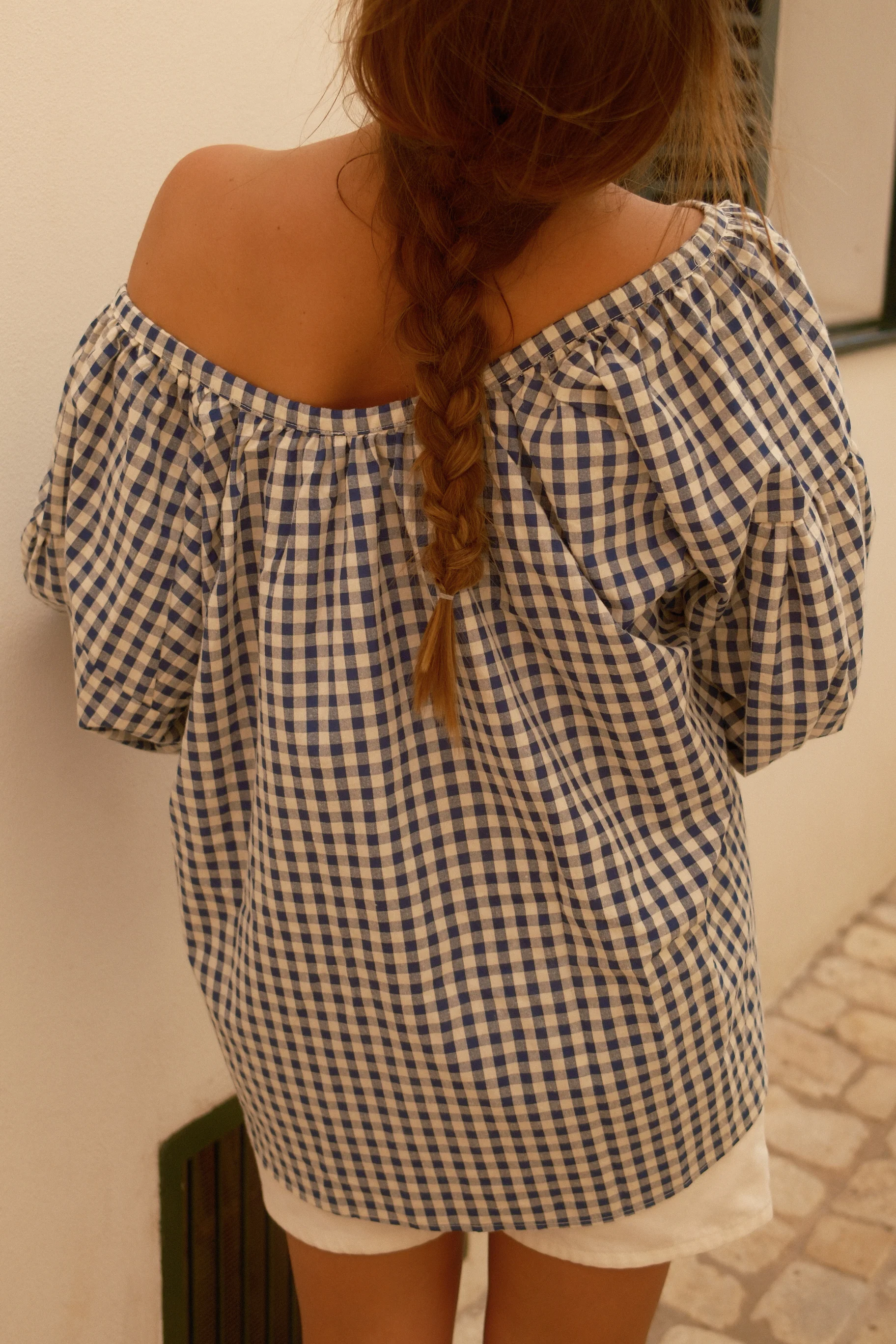 CHECKED LIVIA BLOUSE NAVY/WHITE - Image 2