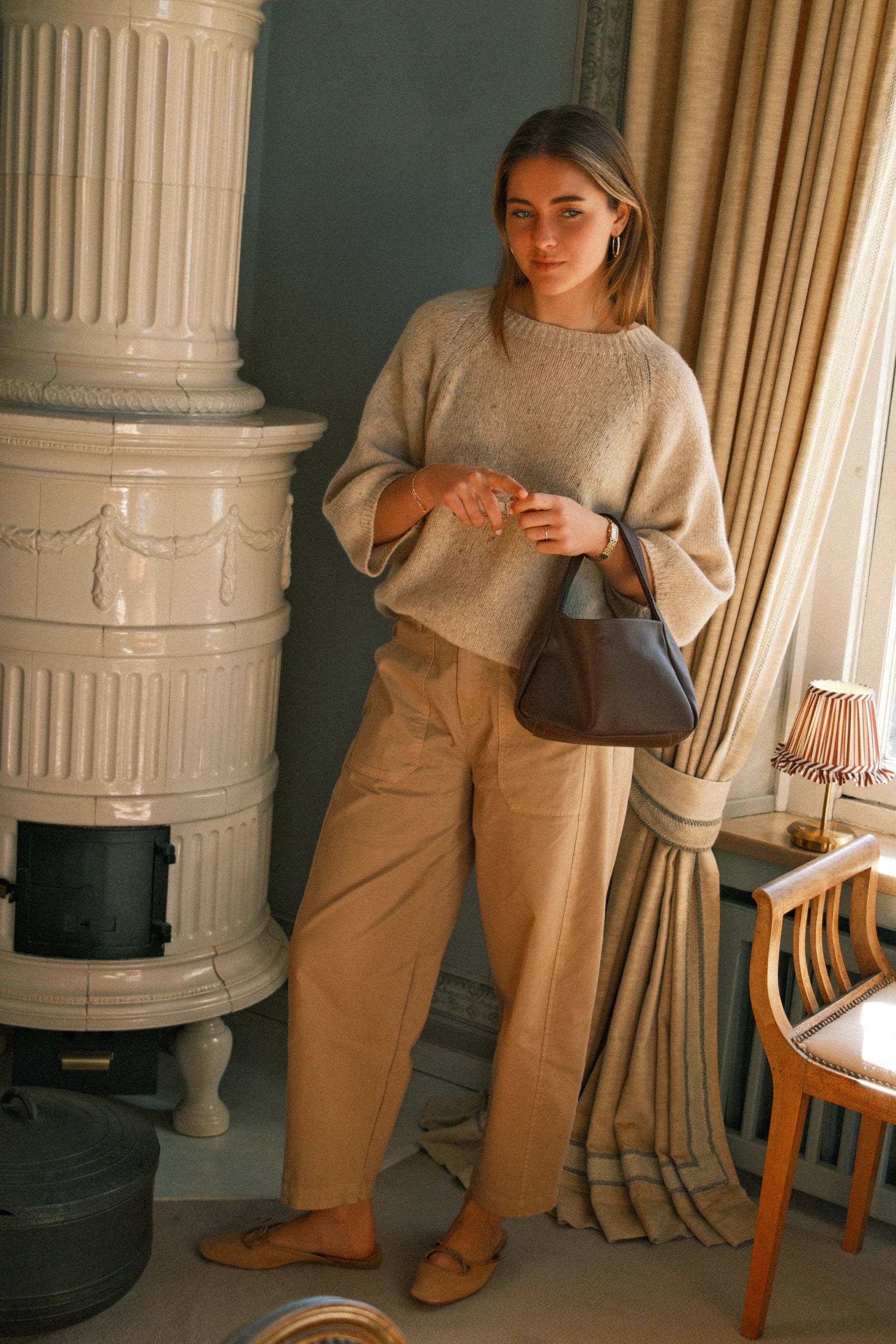 COTTON BARREL PANTS BEIGE - Image 3