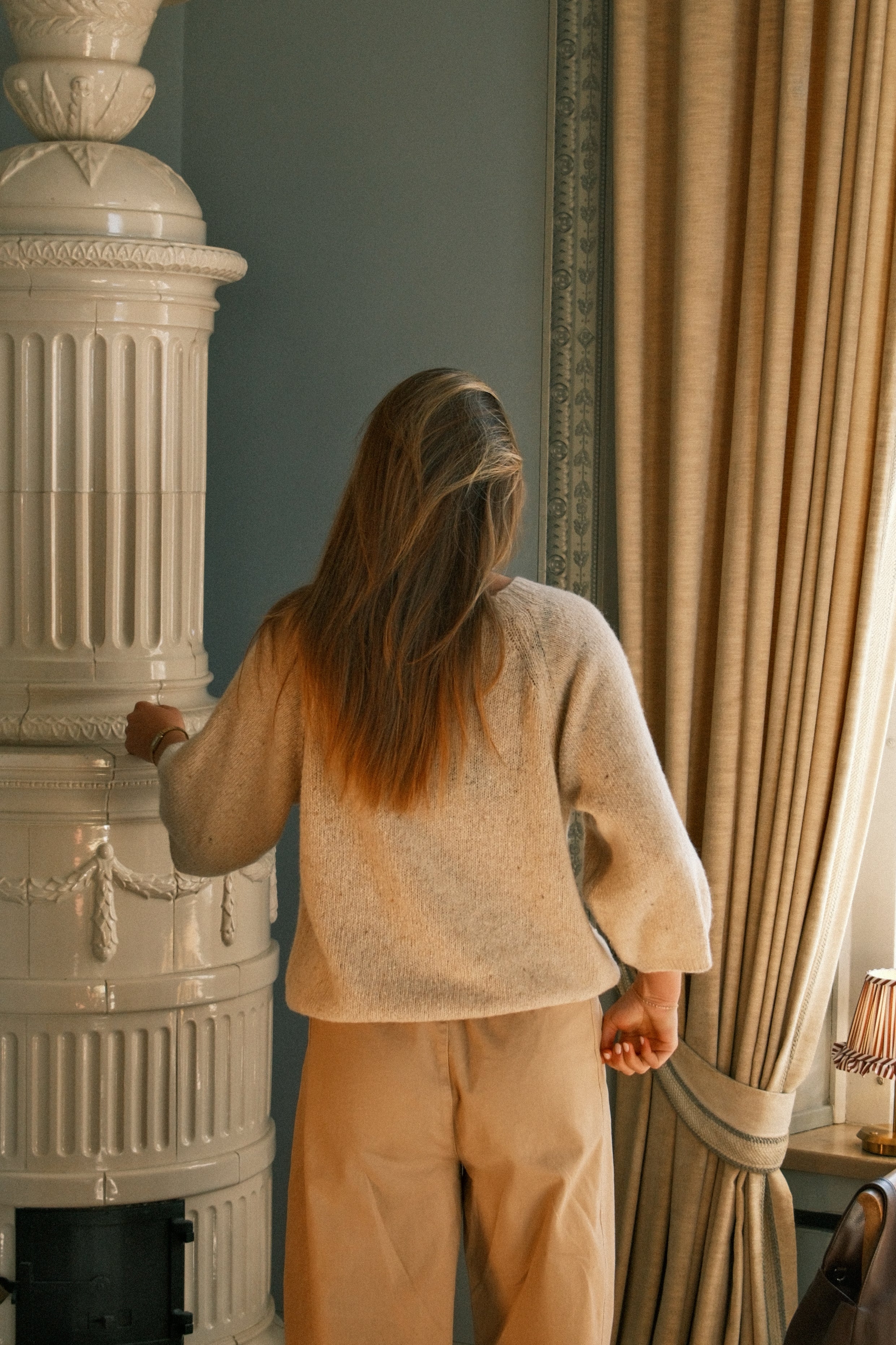 COTTON BARREL PANTS BEIGE - Image 6