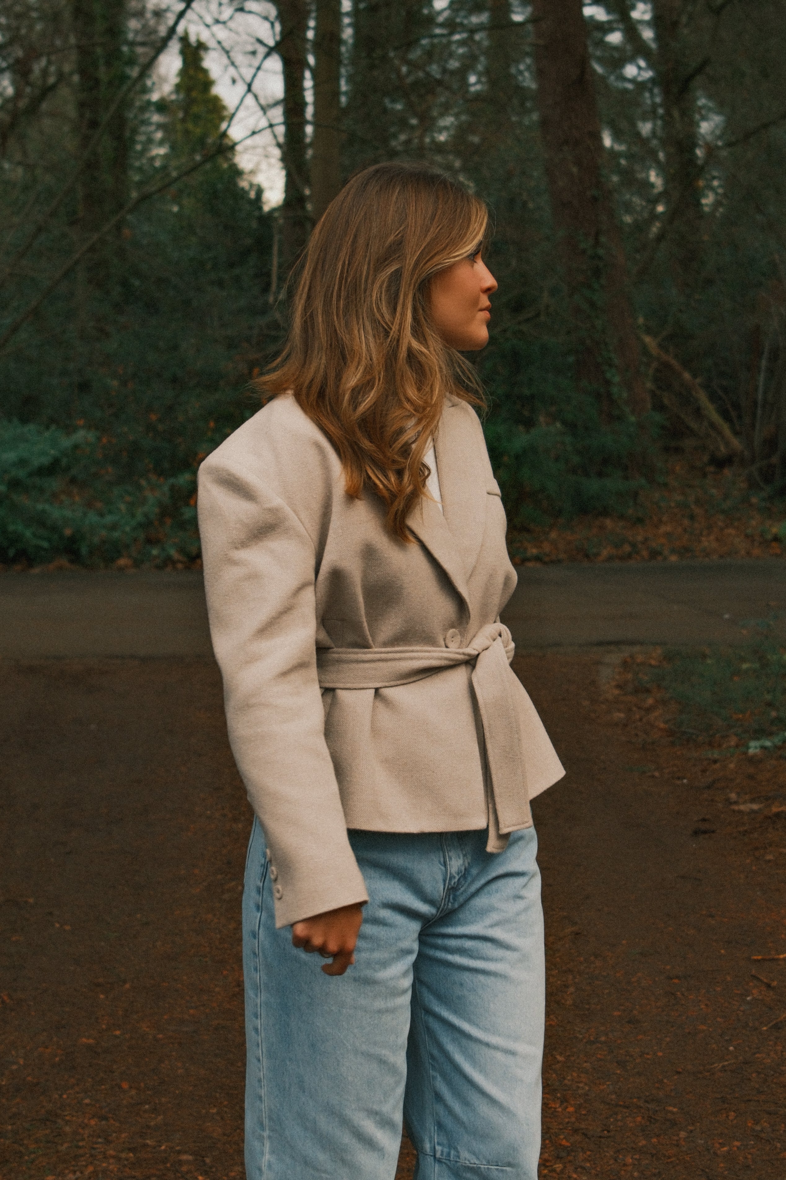 HERRINGBONE BELTED JACKET BEIGE - Image 3