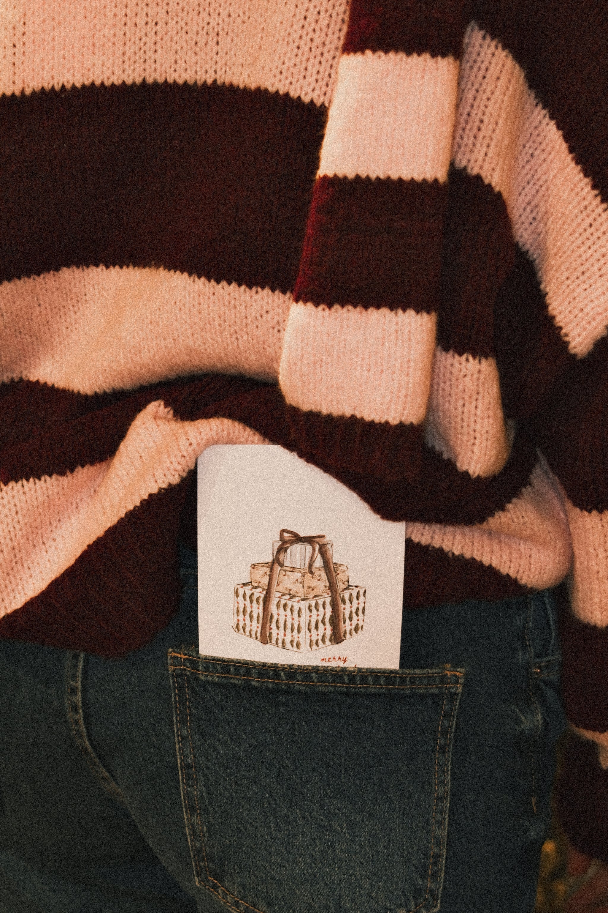 OVERSIZED STRIPED SCARLETT CARDIGAN PINK/BORDEAUX (WITH SCARF) - Image 11