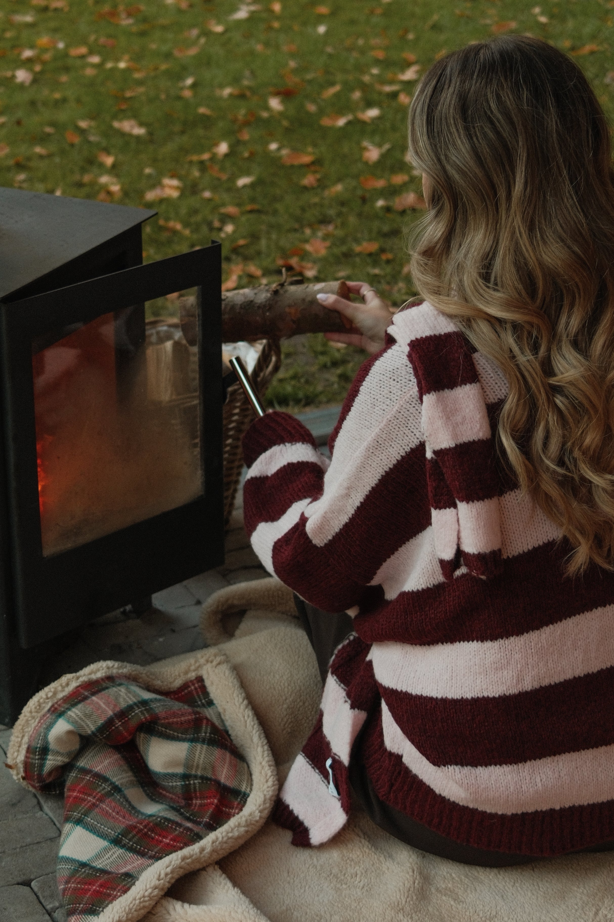 OVERSIZED STRIPED SCARLETT CARDIGAN PINK/BORDEAUX (WITH SCARF) - Image 15