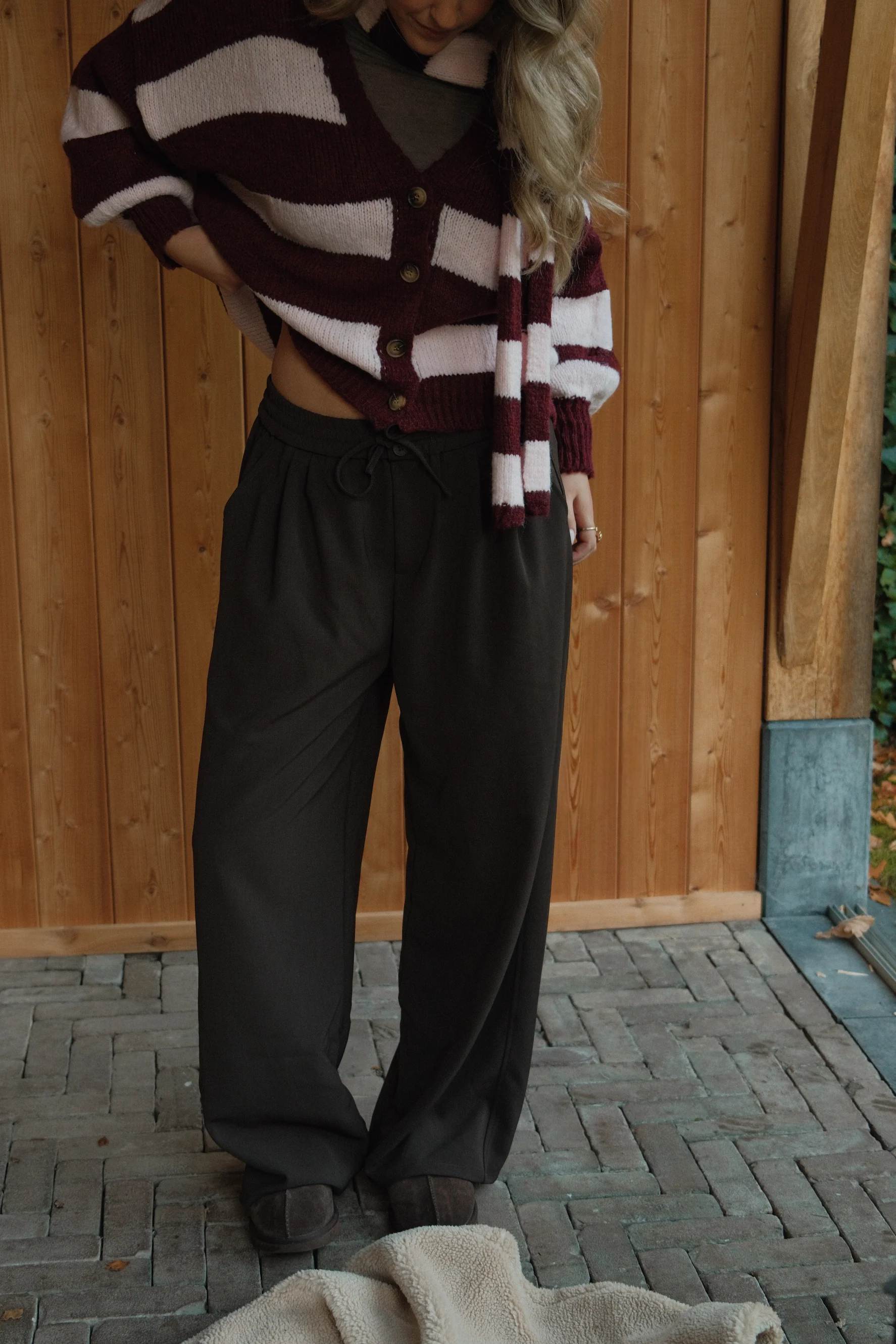 OVERSIZED STRIPED SCARLETT CARDIGAN PINK/BORDEAUX (WITH SCARF) - Image 18