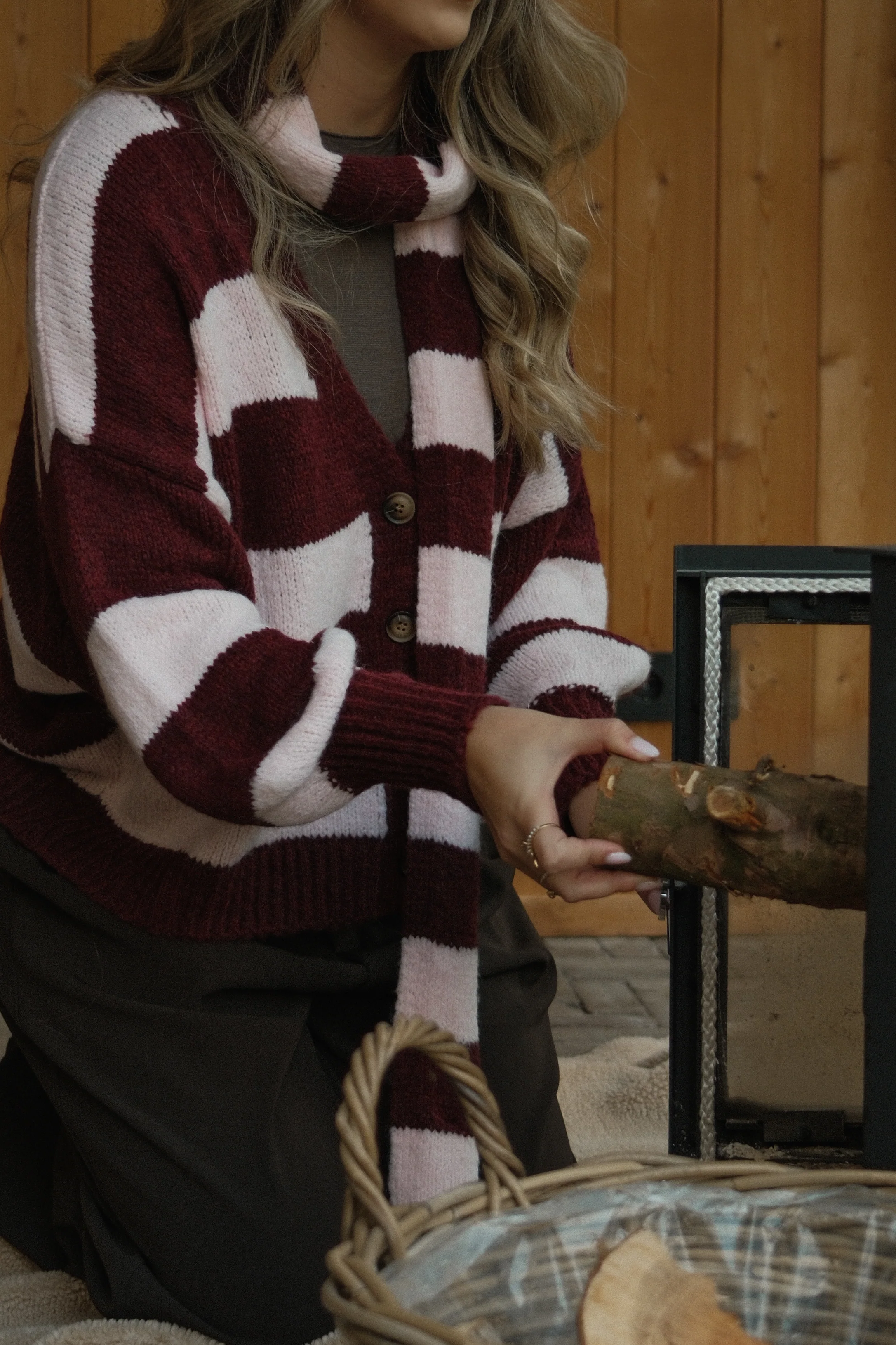 OVERSIZED STRIPED SCARLETT CARDIGAN PINK/BORDEAUX (WITH SCARF) - Image 22