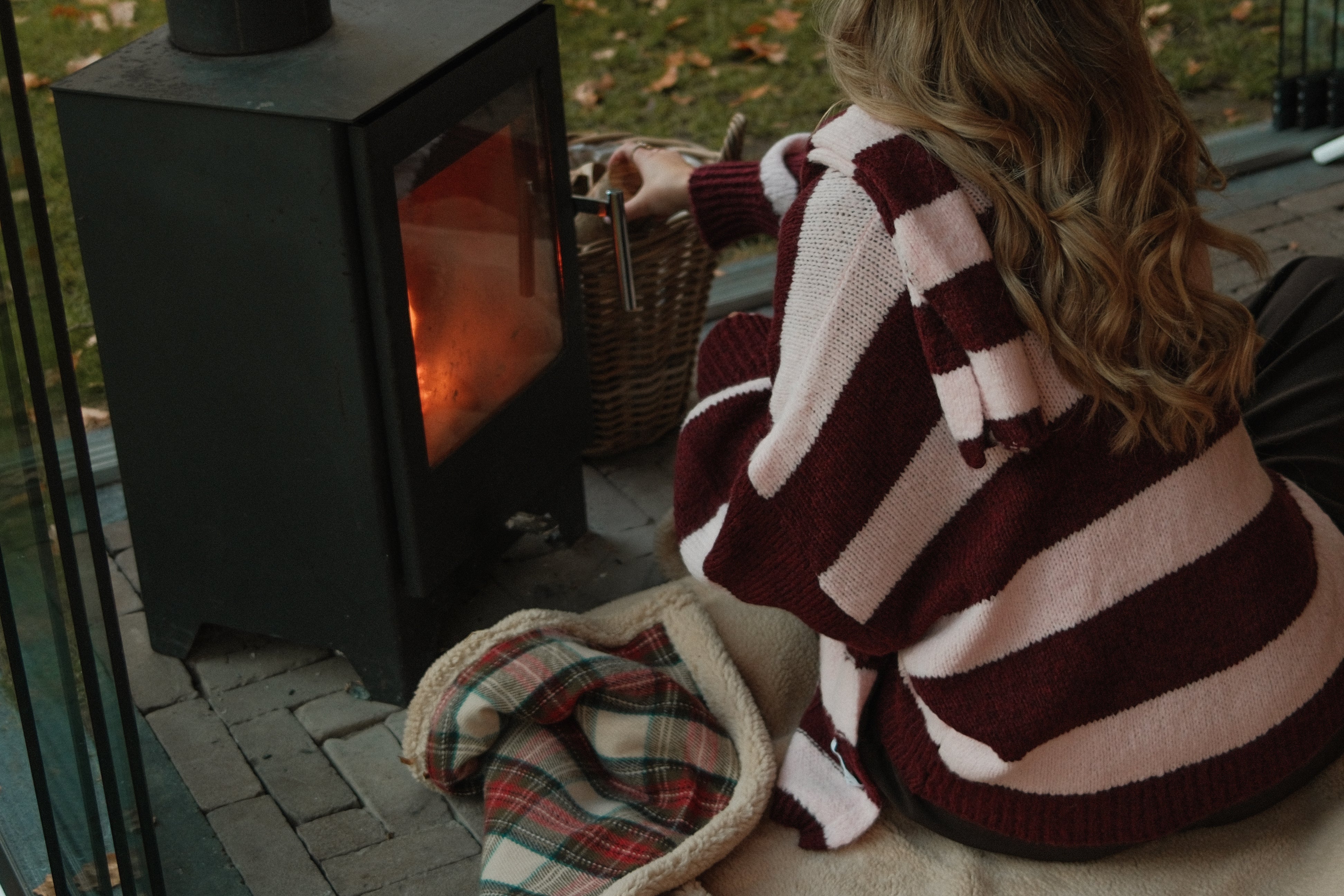 OVERSIZED STRIPED SCARLETT CARDIGAN PINK/BORDEAUX (WITH SCARF) - Image 26