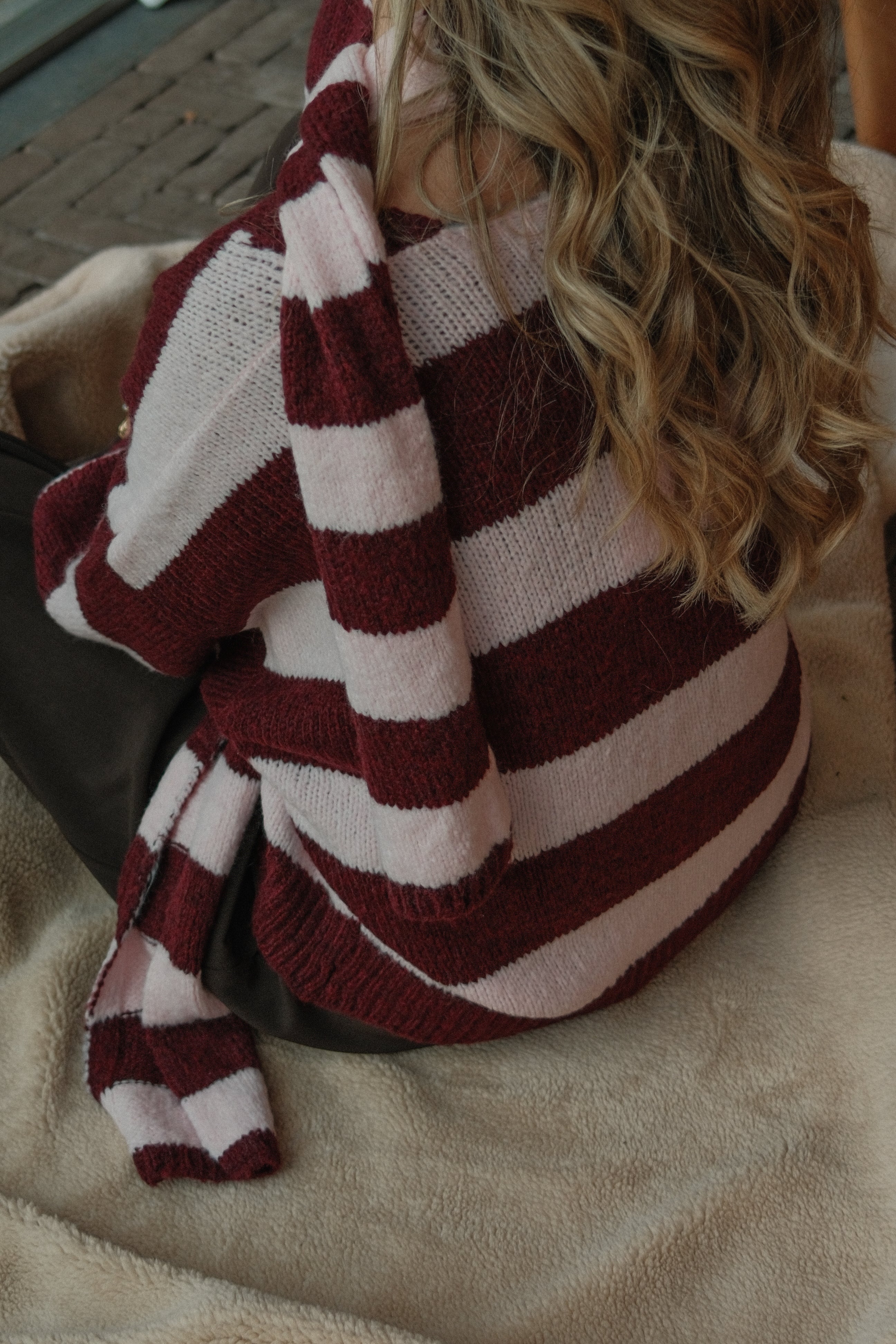OVERSIZED STRIPED SCARLETT CARDIGAN PINK/BORDEAUX (WITH SCARF) - Image 28