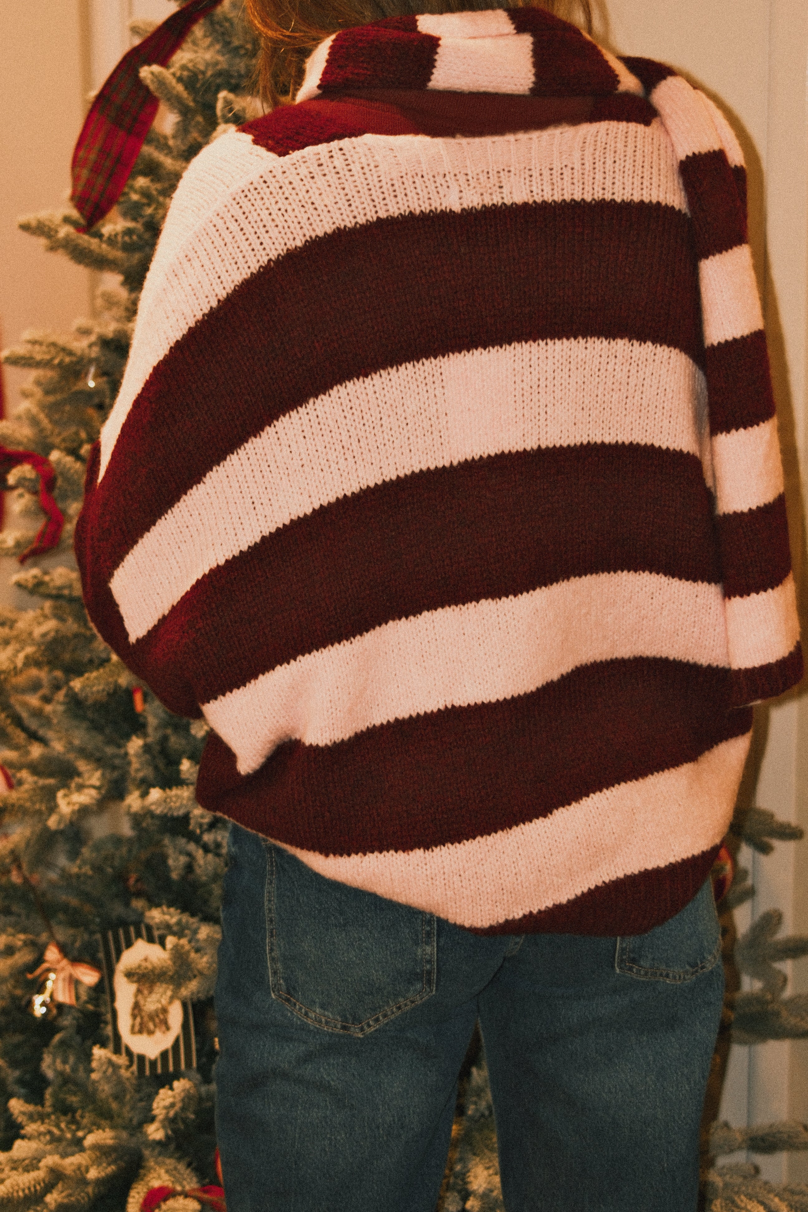 OVERSIZED STRIPED SCARLETT CARDIGAN PINK/BORDEAUX (WITH SCARF) - Image 4