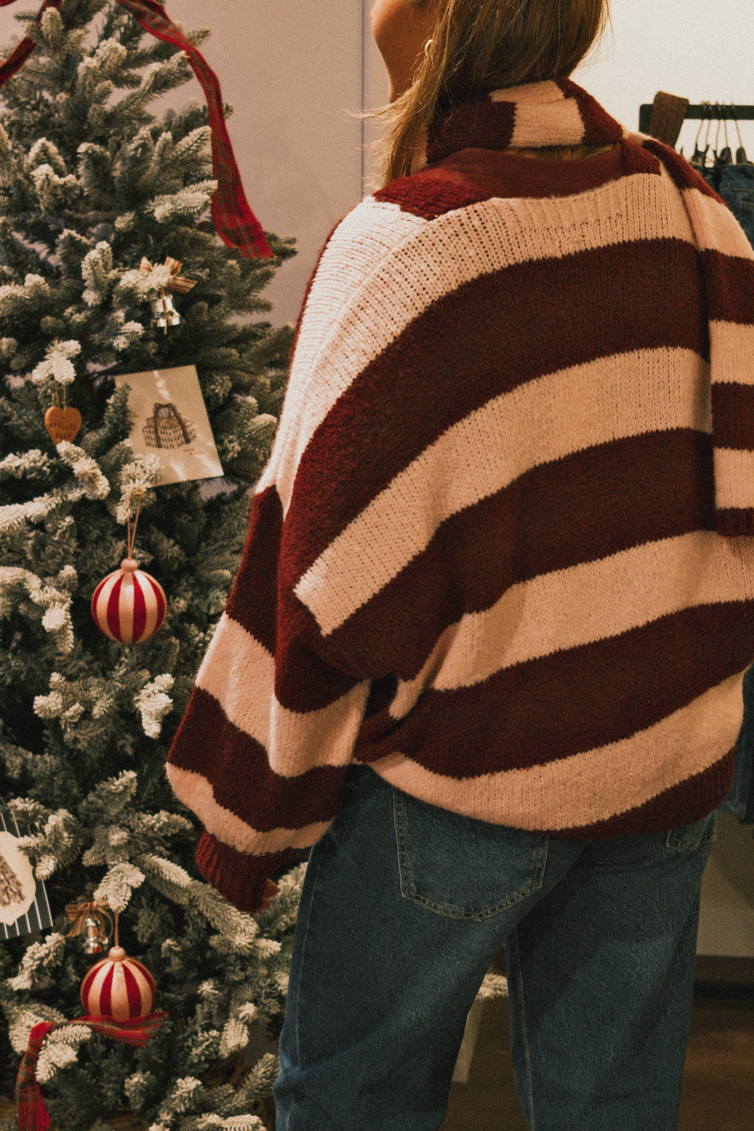 OVERSIZED STRIPED SCARLETT CARDIGAN PINK/BORDEAUX (WITH SCARF) - Image 8