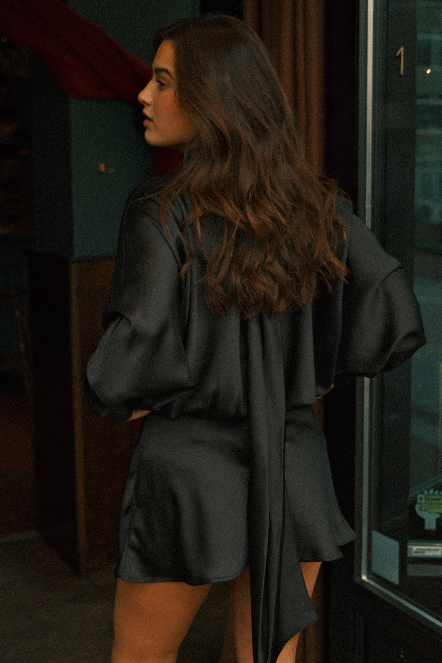 SATIN LUCY DRESS BLACK - Image 6